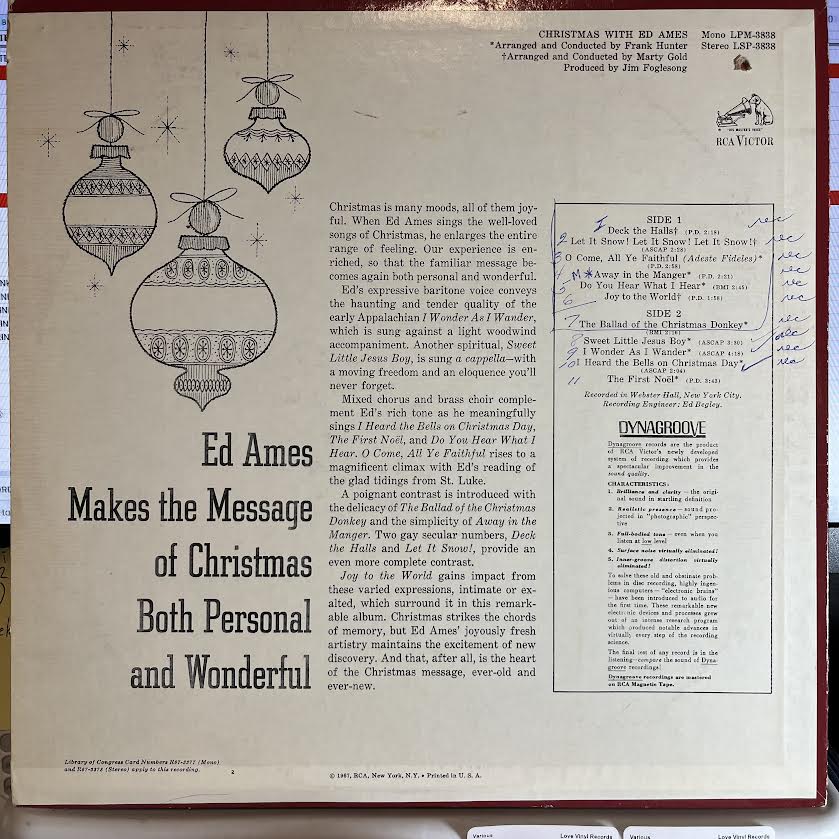 Ed Ames - Christmas With Ed Ames | Very Good Plus (VG+) Excellent+ (EX+) - HOLIDAY / USED *VERY GOOD++*