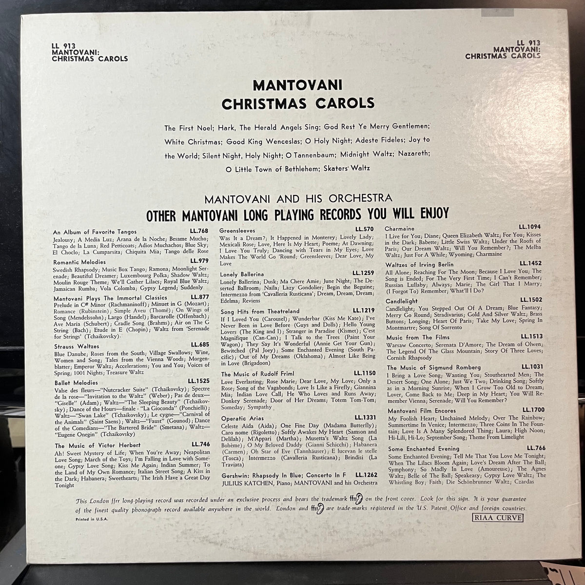 Mantovani And His Orchestra - Christmas Carols (VINYL LP) | USED Near Mint (NM or M-) Near Mint (NM or M-) HOLIDAY