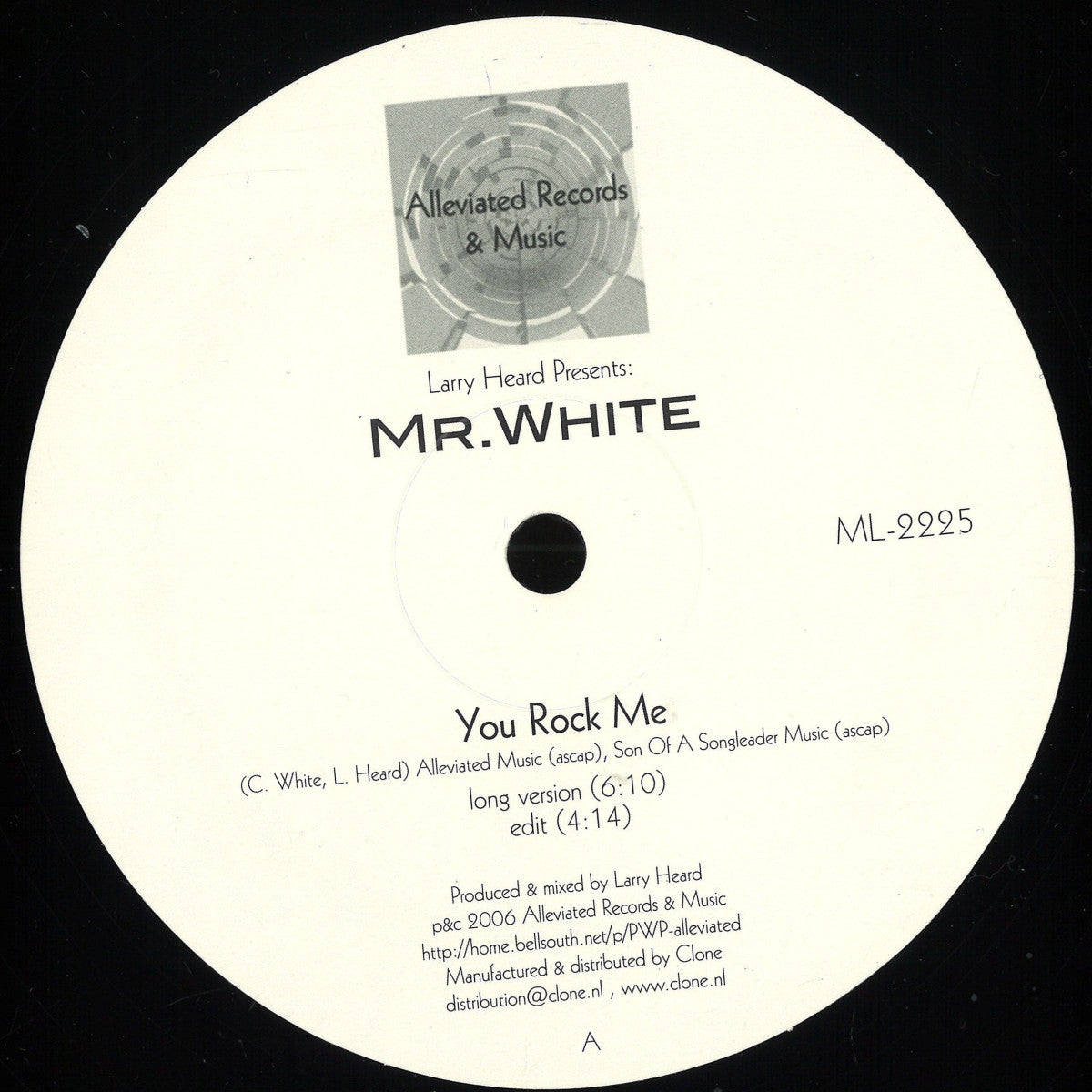 Larry Heard Presents: Mr. White - (PRESALE 11/16/26) You Rock Me / The Sun Can't Compare (VINYL 12" Alleviated) | NEW - HOUSE/ACID *NEW*