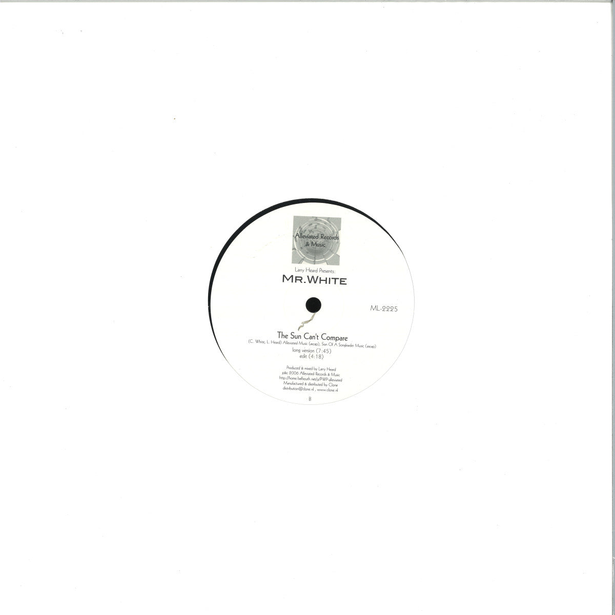 Larry Heard Presents: Mr. White - (PRESALE 11/16/26) You Rock Me / The Sun Can't Compare (VINYL 12" Alleviated) | NEW - HOUSE/ACID *NEW*