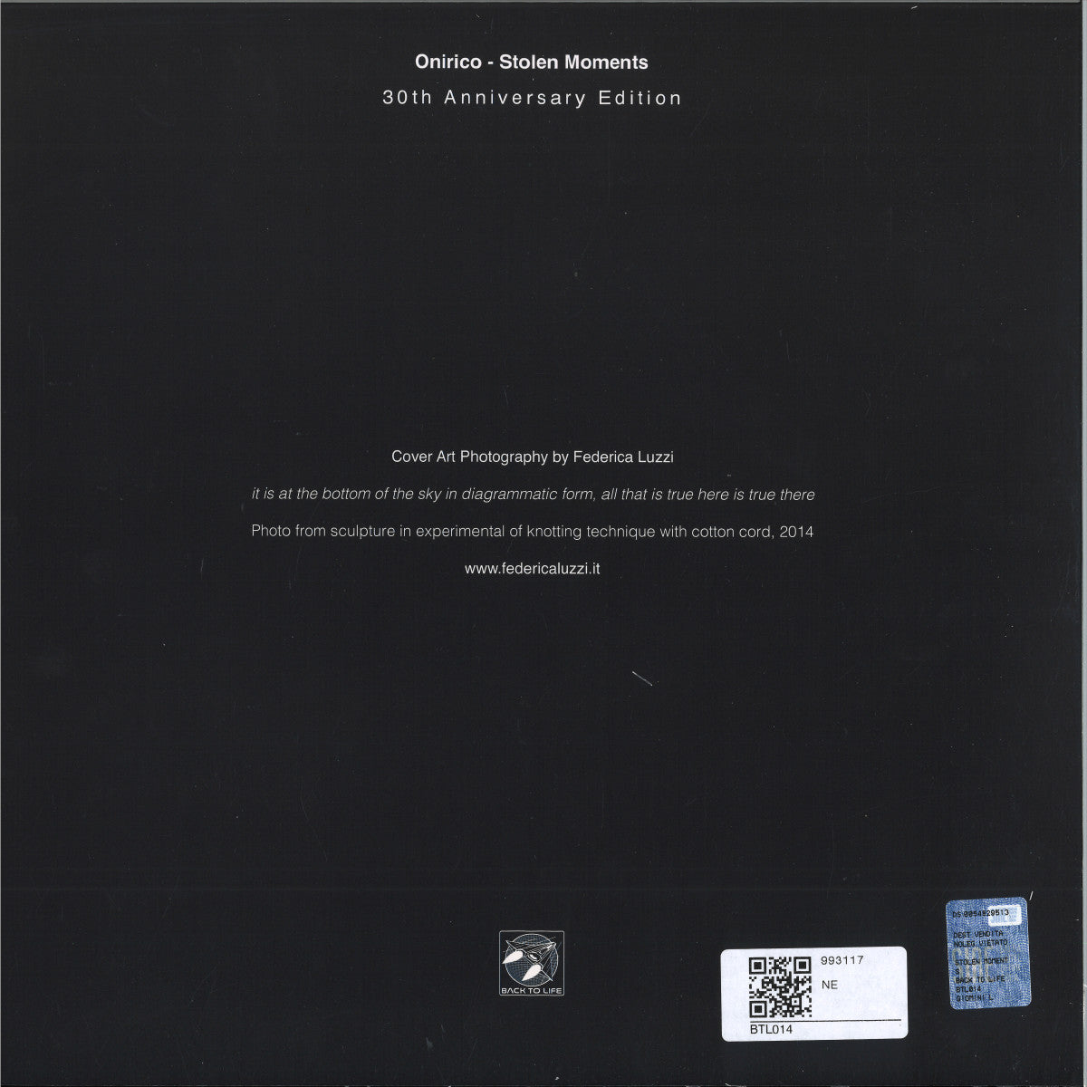Onirico - Stolen Moments (30th Anniversary Edition) (VINYL 12" Back To Life BTL014) | NEW Mint (M) Mint (M) - HOUSE/ACID *NEW*