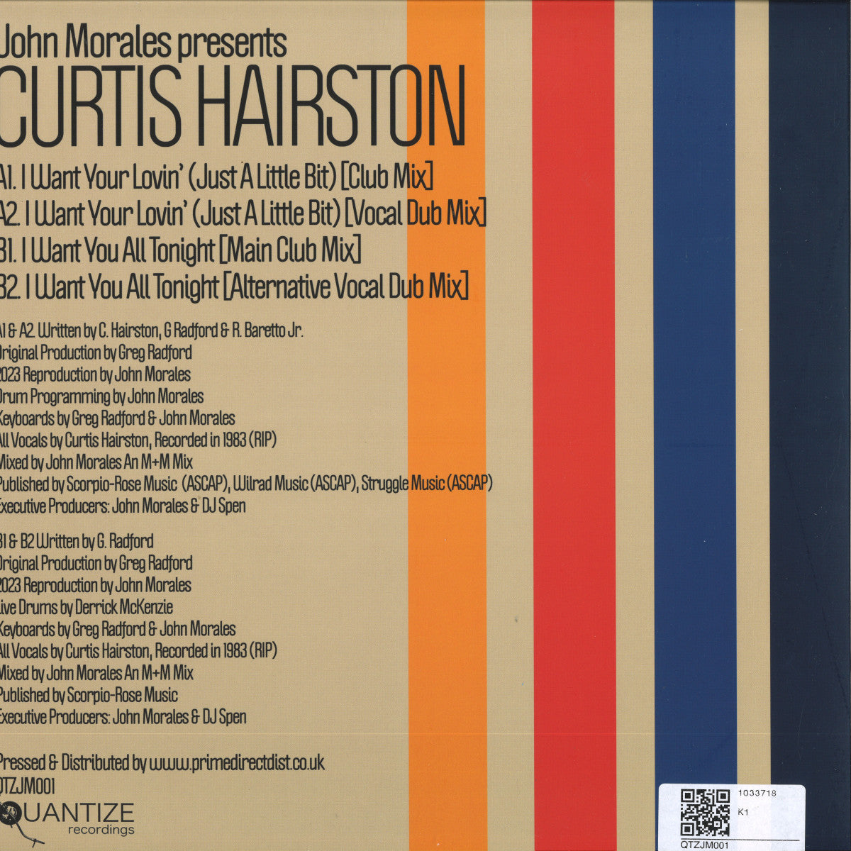 John Morales presents Curtis Hairston - I Want Your Lovin' / I Want You All Tonight (VINYL 12" Quantize) | NEW - HOUSE/DISCO *NEW*
