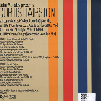 John Morales presents Curtis Hairston - I Want Your Lovin' / I Want You All Tonight (VINYL 12" Quantize) | NEW - HOUSE/DISCO *NEW*