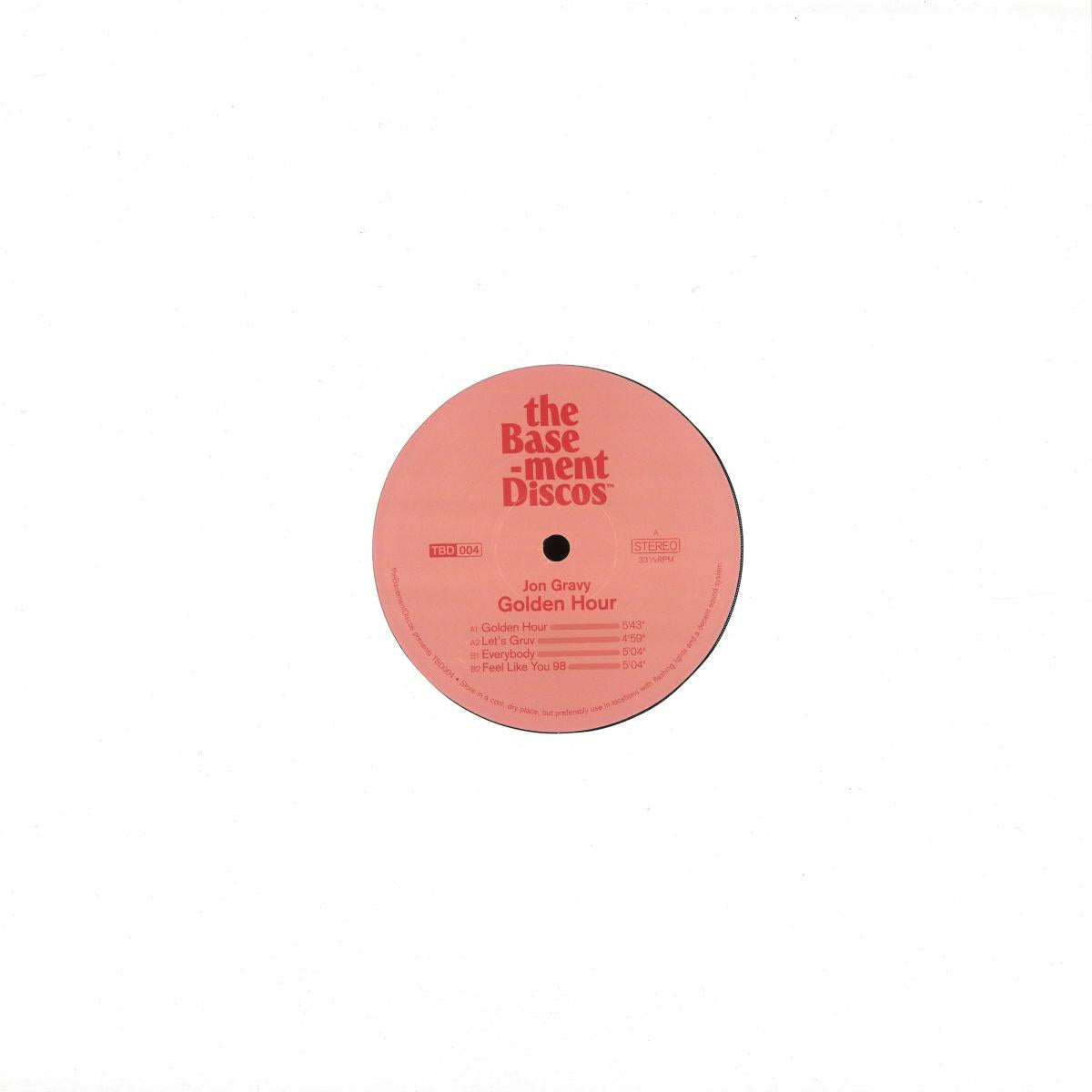 Jon Gravy - Golden Hour (VINYL 12" theBasement Discos TBD004 2026) | NEW Mint (M) Mint (M) - HOUSE/DISCO *NEW*