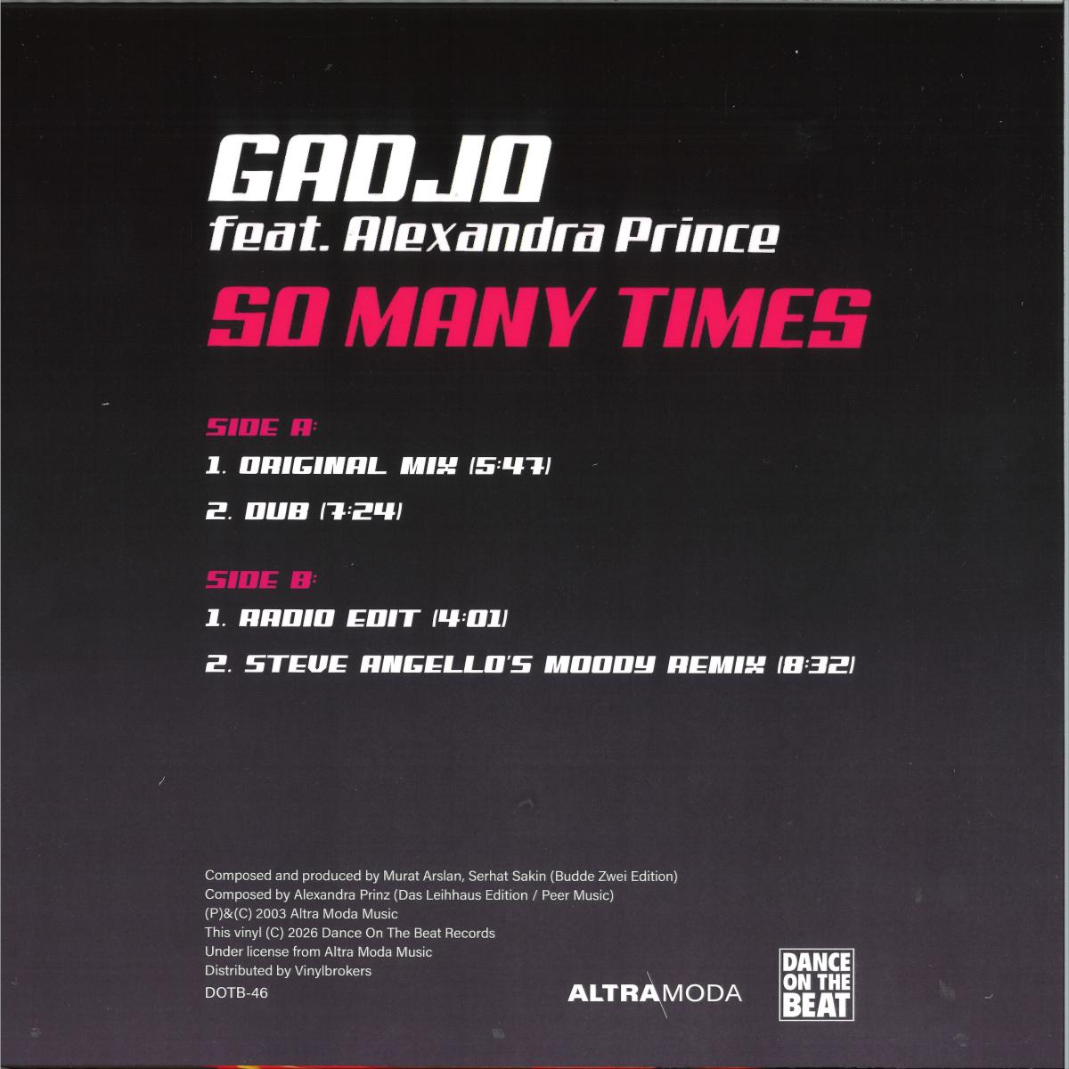 Gadjo feat. Alexandra Prince - So Many Times (PINK VINYL 12" Dance On The Beat DOTB-46) | NEW Mint (M) Mint (M) - HOUSE *NEW/COLOR*