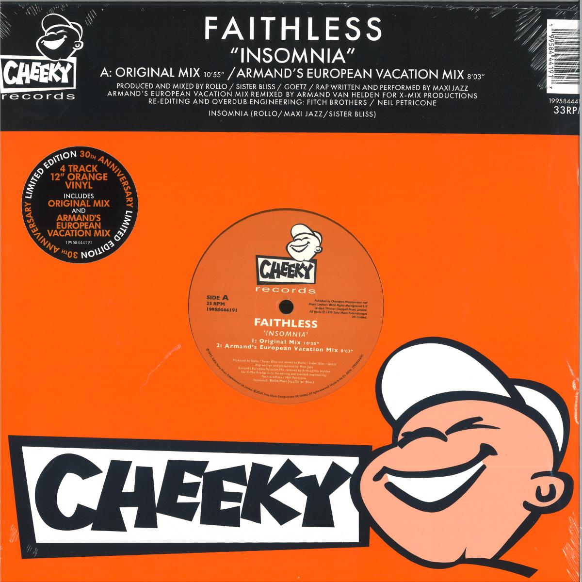 Faithless - Insomnia: 30th Anniversary (IMPORT 12" ORANGE VINYL LP CMG 19958444191) | NEW Mint (M) Mint (M) - HOUSE *NEW*