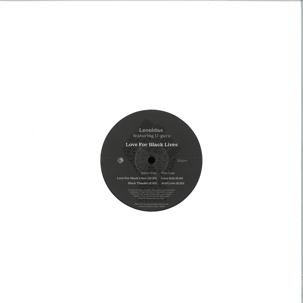 Leonidas featuring U-guru - Love For Black Lives (VINYL 12" Noetic Rhythm) | NEW Mint (M) Mint (M) - HOUSE *NEW*