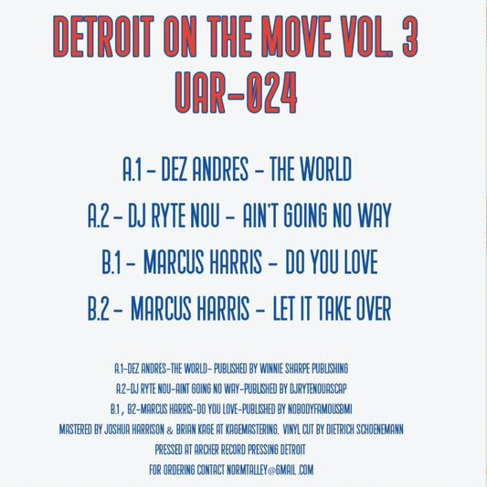 Various - Detroit On The Move Vol 3 (VINYL) | Mint (M) Mint (M) - HOUSE *NEW*