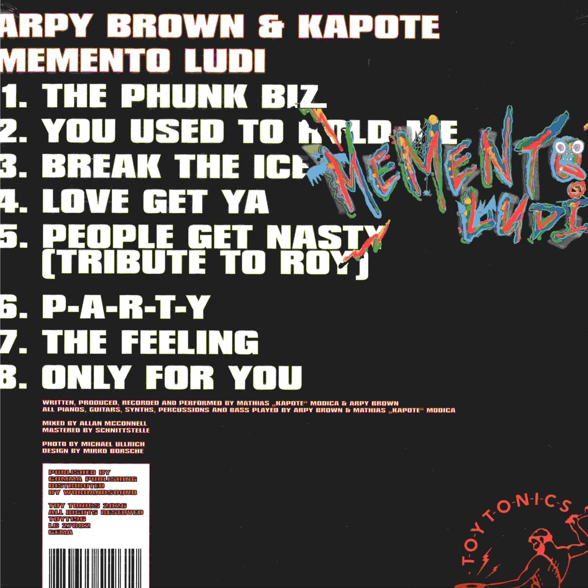 Arpy Brown & Kapote - (PRESALE 10/8/26) Memento Ludi (VINYL LP Toy Tonics) | NEW - HOUSE *NEW*