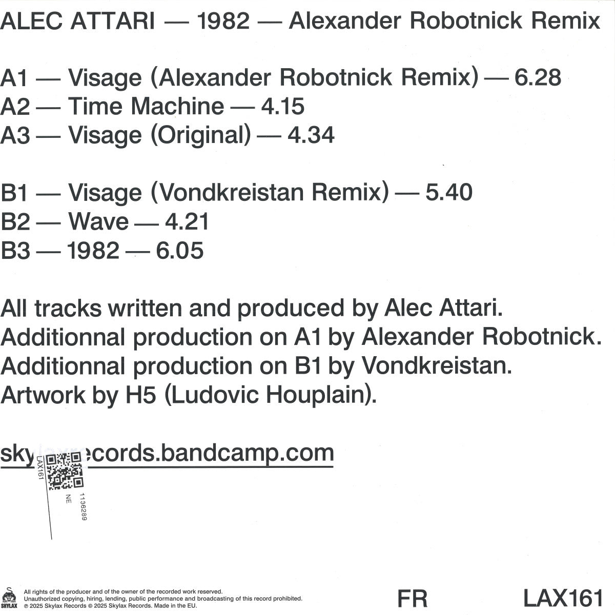 Alec Attari - 1982 (VINYL 12" Skylax) | NEW - HOUSE *NEW*