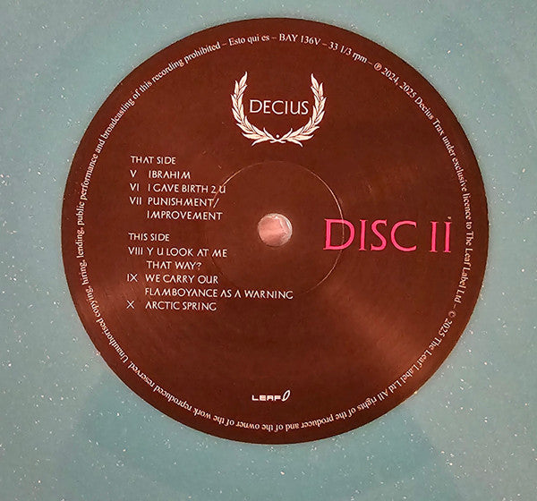 Decius Vol. II (Splendour & Obedience)(TURQUOISE VINYL) | Mint (M) Mint (M) - HOUSE *SEALED/COLOR*