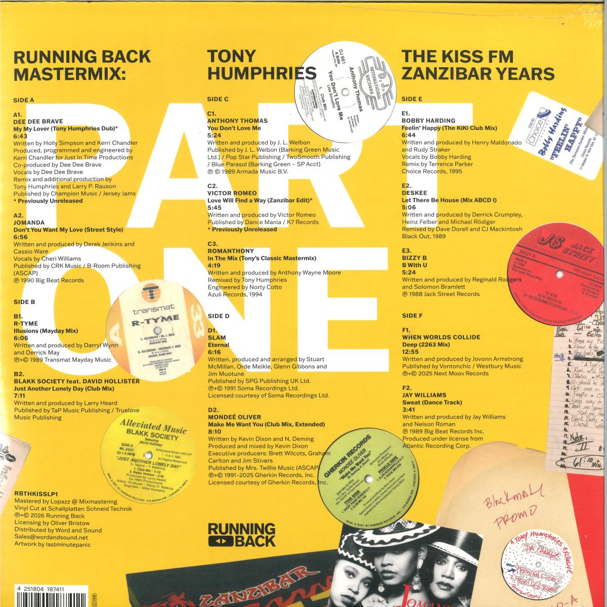 Tony Humphries - Running Back Mastermix: Kiss FM Zanzibar Years Vinyl Part One (VINYL 3x12" Running Back RBTHKISS-LP1) | NEW Mint (M) Mint (M) - HOUSE *SEALED*