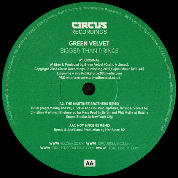 Green Velvet Bigger Than Prince 12" Mint (M) Generic