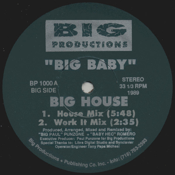 Big Baby - Big House (VINYL LP) | Excellent+ (EX+) Generic - HOUSE / USED *EXCELLENT+*