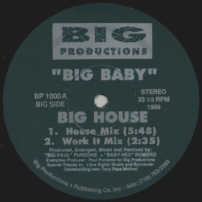 Big Baby - Big House (VINYL LP) | Excellent+ (EX+) Generic - HOUSE / USED *EXCELLENT+*