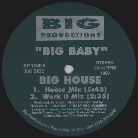Big Baby - Big House (VINYL LP) | Excellent+ (EX+) Generic - HOUSE / USED *EXCELLENT+*