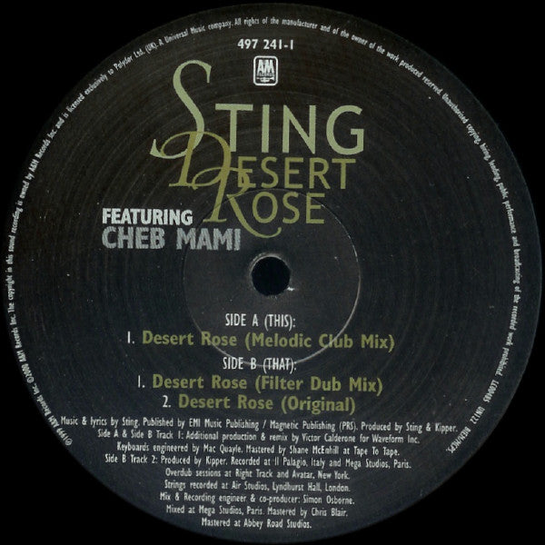 Sting - Desert Rose (Victor Calderone Mixes) | Excellent (EX) Very Good (VG) - HOUSE / USED *EXCELLENT*