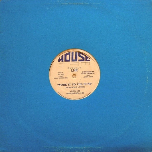 LNR - Work It To The Bone (VINYL 12" HOUSE JAM HJA 8803 1988) | USED Excellent (EX) Generic - HOUSE / USED *EXCELLENT*