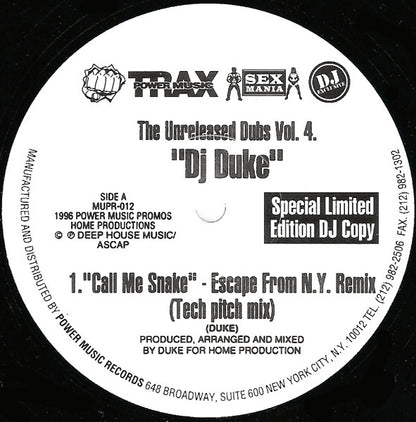 DJ Duke - The Unreleased Dubs Vol. 4 | Excellent (EX) Excellent (EX) - HOUSE / USED *EXCELLENT*