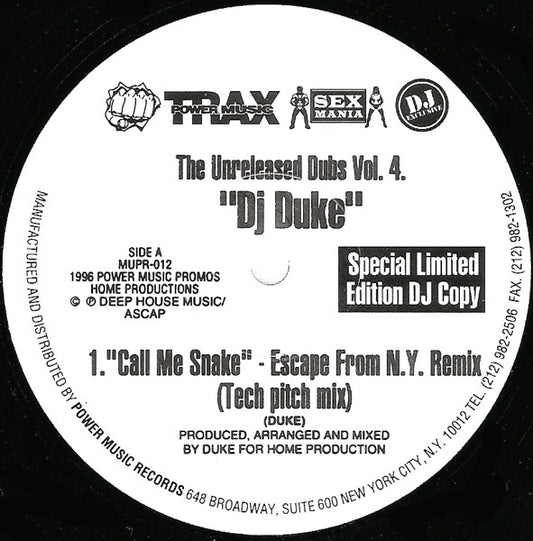 DJ Duke - The Unreleased Dubs Vol. 4 | Excellent (EX) Excellent (EX) - HOUSE / USED *EXCELLENT*