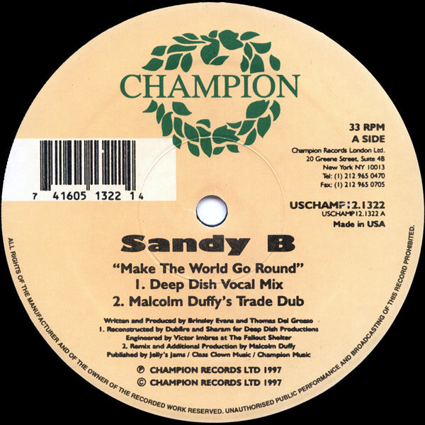 Sandy B Make The World Go Round (Remixes) LP Excellent (EX) Very Good Plus (VG+)