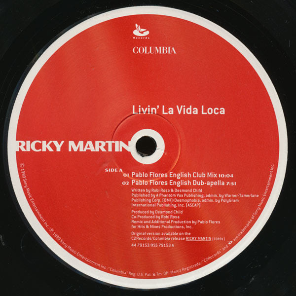 Ricky Martin Livin' La Vida Loca 12" Near Mint (NM or M-) Excellent (EX)