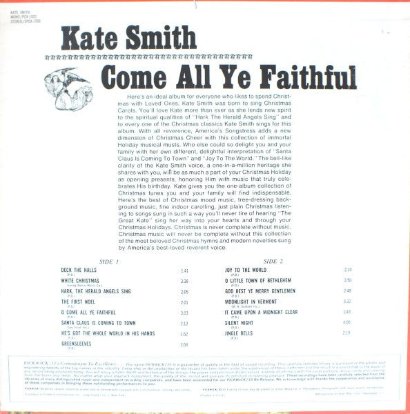 Kate Smith (2) - O Come All Ye Faithful | Near Mint (NM) Near Mint (NM) - HOLIDAY / USED *NEAR MINT*