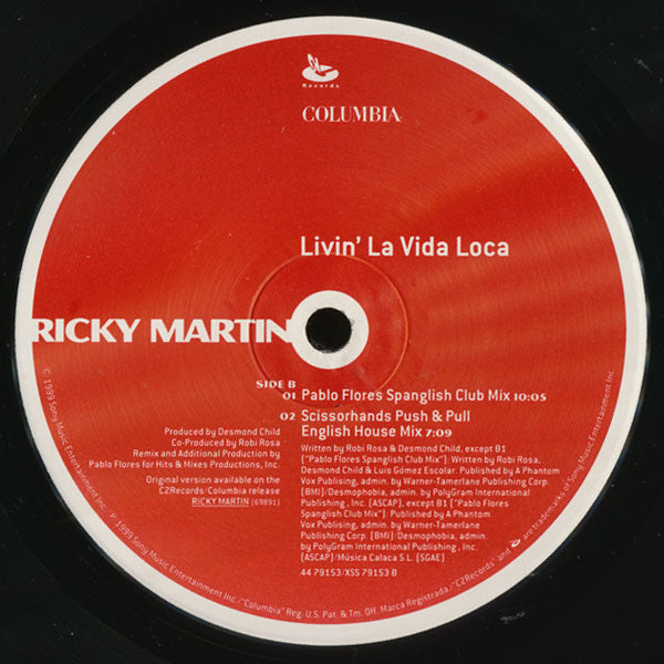 Ricky Martin Livin' La Vida Loca 12" Near Mint (NM or M-) Excellent (EX)