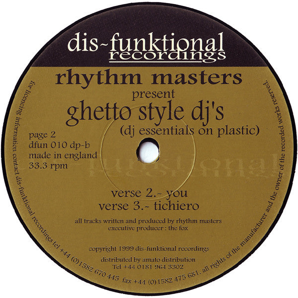 Rhythm Masters - Ghetto Style DJ's (DJ Essentials On Plastic) | Very Good Plus (VG+) Excellent (EX) - HOUSE / USED *VERY GOOD++*