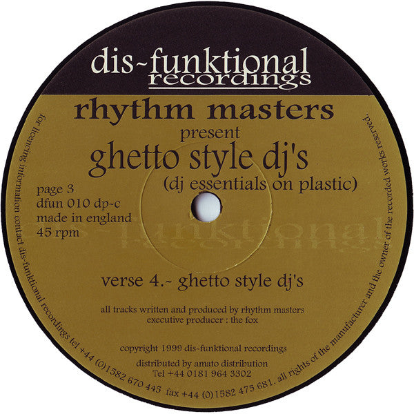Rhythm Masters - Ghetto Style DJ's (DJ Essentials On Plastic) | Very Good Plus (VG+) Excellent (EX) - HOUSE / USED *VERY GOOD++*