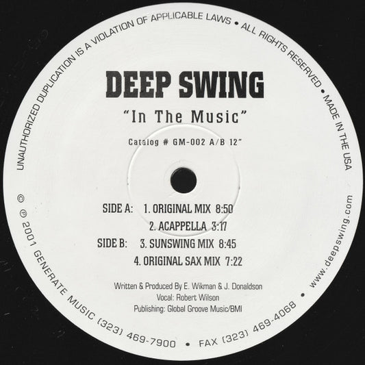 Deep Swing In The Music 12" Very Good Plus (VG+) Generic