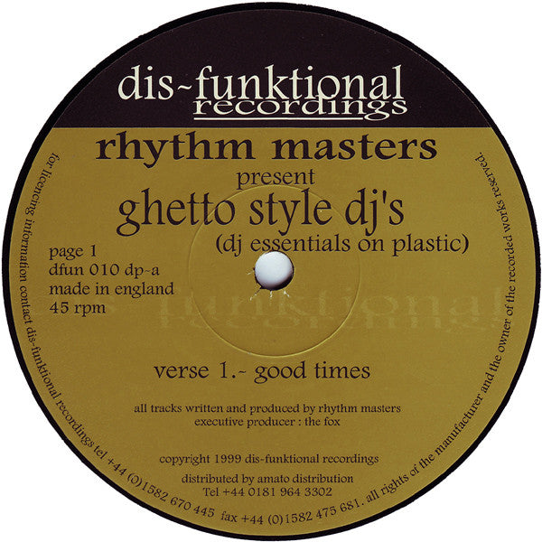 Rhythm Masters - Ghetto Style DJ's (DJ Essentials On Plastic) | Very Good Plus (VG+) Excellent (EX) - HOUSE / USED *VERY GOOD++*
