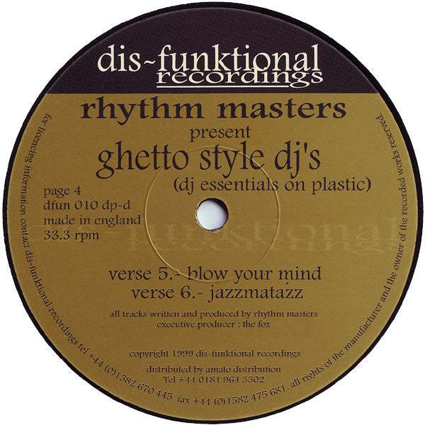Rhythm Masters - Ghetto Style DJ's (DJ Essentials On Plastic) | Very Good Plus (VG+) Excellent (EX) - HOUSE / USED *VERY GOOD++*