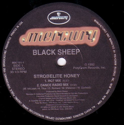 Black Sheep - Strobelite Honey (Special Edition Remixes) | Very Good (VG) Generic - HOUSE / USED *VERY GOOD*