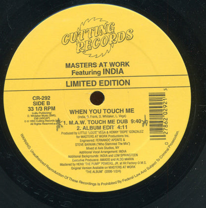 Masters At Work Featuring India - When You Touch Me (Remix)(VINYL 12") | USED Very Good Plus Plus (VG++) Excellent (EX) HOUSE