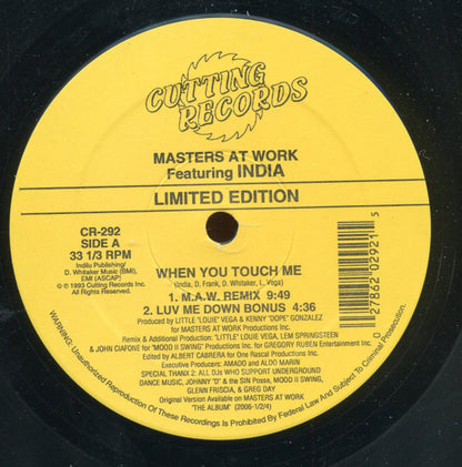 Masters At Work Featuring India - When You Touch Me (Remix)(VINYL 12") | USED Very Good Plus Plus (VG++) Excellent (EX) HOUSE