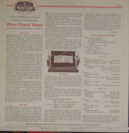 A Concert Of Eighteenth-Century Music Performed By J. S. Darling On The Wren Chapel Organ At The College Of William And Mary In Virginia | Near Mint (NM) Very Good Plus (VG+)