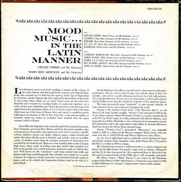 Orquesta De Chucho Ferrer - Mood Music... In The Latin Manner | Excellent (EX) Near Mint (NM) - JAZZ/LATIN / USED *EXCELLENT*