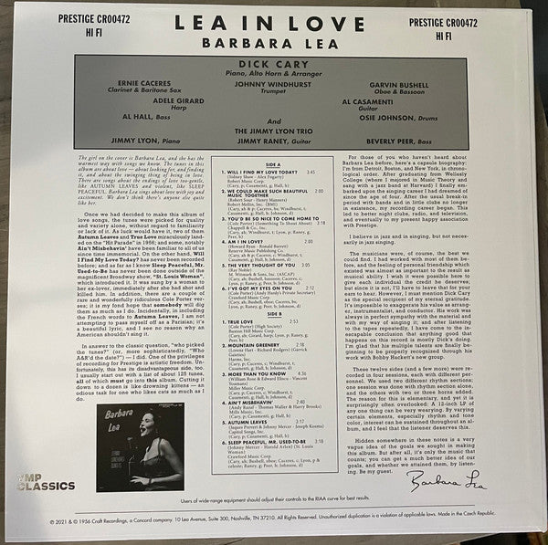 Barbara Lea - Lea In Love | Mint (M) Mint (M) - JAZZ *NEW/VMP*