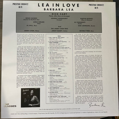 Barbara Lea - Lea In Love | Mint (M) Mint (M) - JAZZ *NEW/VMP*