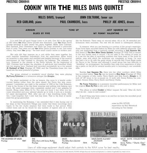 Miles Davis - (PRESALE 8/14/26) Cookin' with the Miles Davis Quintet (Original Jazz Classics Series)(180G VINYL LP CRAFT 2026) | Mint (M) Mint (M) - JAZZ *NEW*