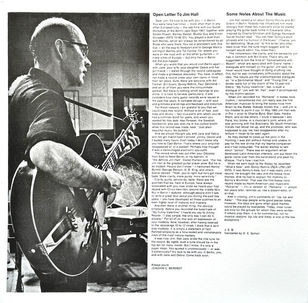 It's Nice To Be With You (Jim Hall In Berlin) (VINYL) | Mint (M) Mint (M) - JAZZ *SEALED*