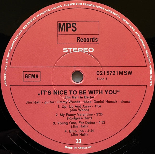 It's Nice To Be With You (Jim Hall In Berlin) (VINYL) | Mint (M) Mint (M) - JAZZ *SEALED*