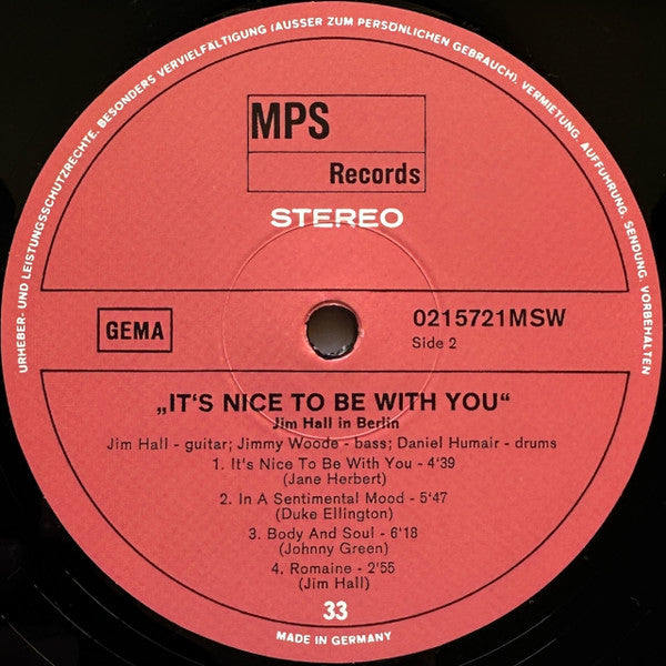 It's Nice To Be With You (Jim Hall In Berlin) (VINYL) | Mint (M) Mint (M) - JAZZ *SEALED*