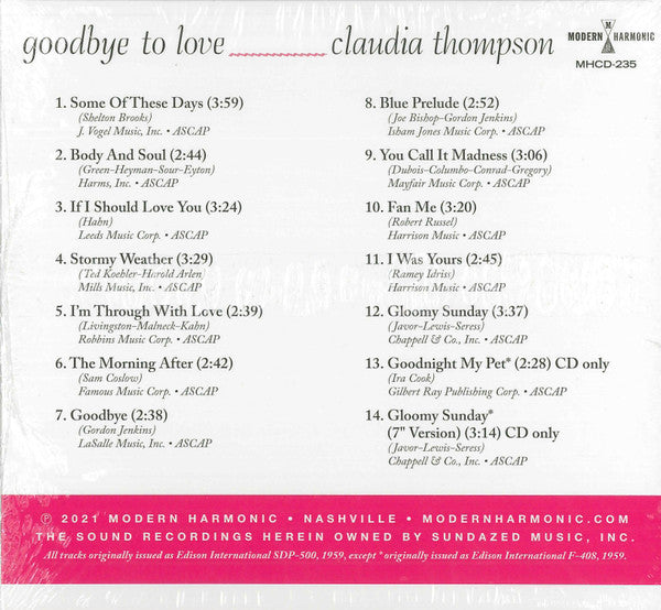 Goodbye To Love (CD) | Mint (M) Mint (M) - JAZZ *SEALED*