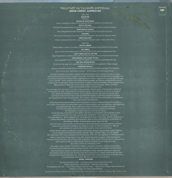 Percy Faith And His Orchestra And Chorus - Jesus Christ, Superstar | Mint (M) Near Mint (NM) - JAZZ *SEALED*