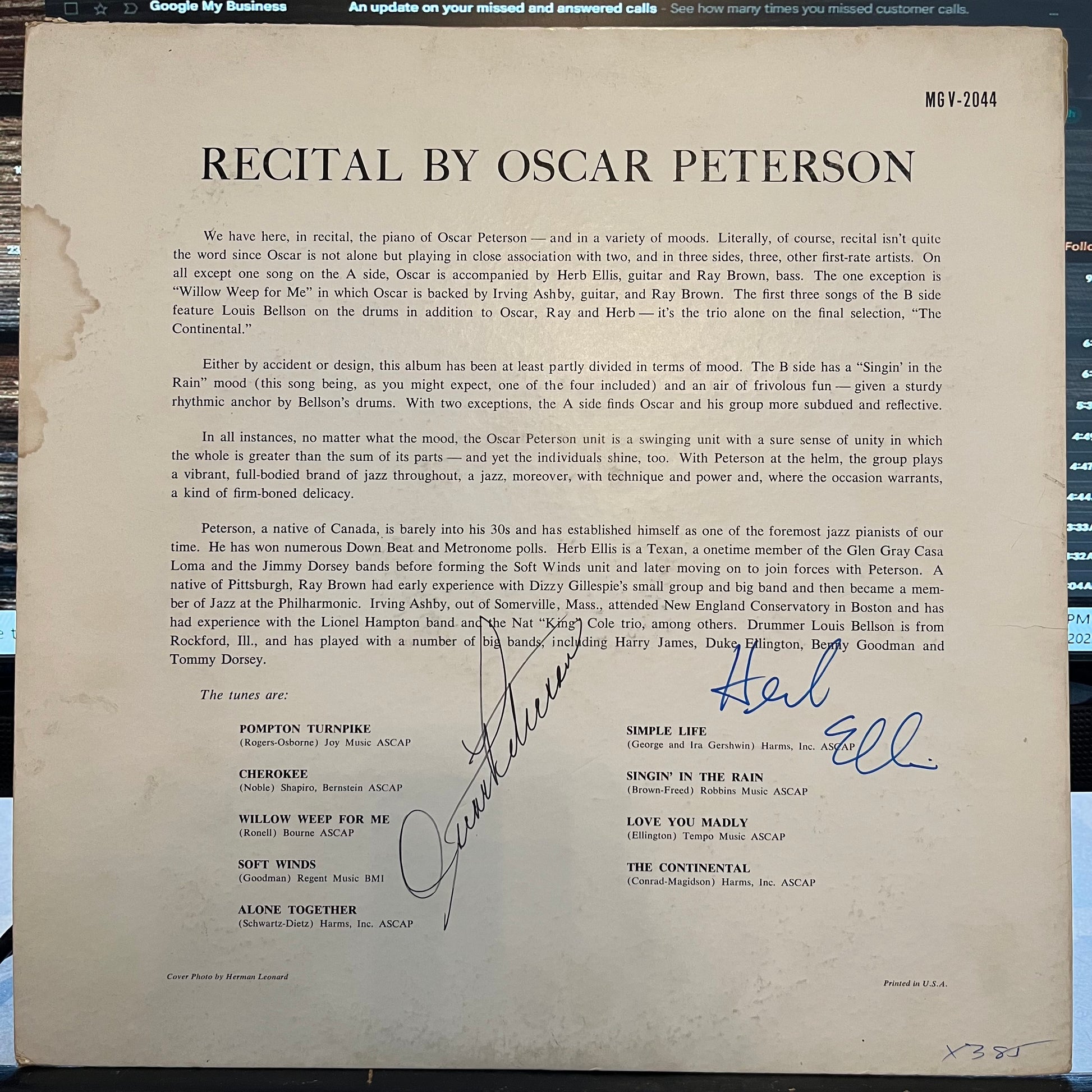 Oscar Peterson - Recital | Very Good (VG) Excellent (EX) - JAZZ *SIGNED* / USED *VERY GOOD*