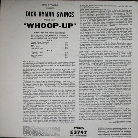 Dick Hyman - Swings Music From Whoop-Up (VINYL) | Excellent+ (EX+) Excellent+ (EX+) - JAZZ / USED *EXCELLENT+*