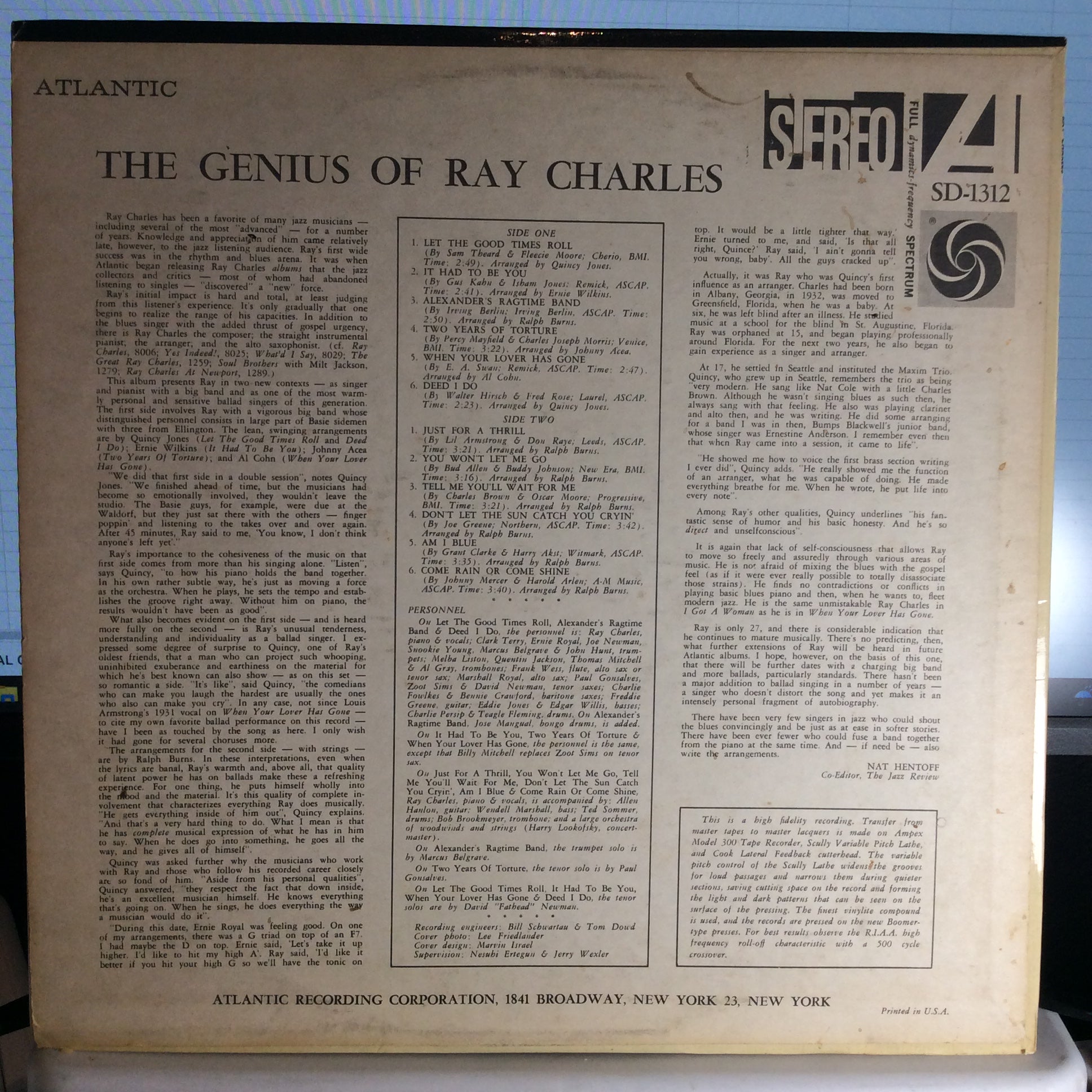 The Genius Of Ray Charles (VINYL) | Excellent+ (EX+) Excellent (EX) - JAZZ / USED *EXCELLENT+*