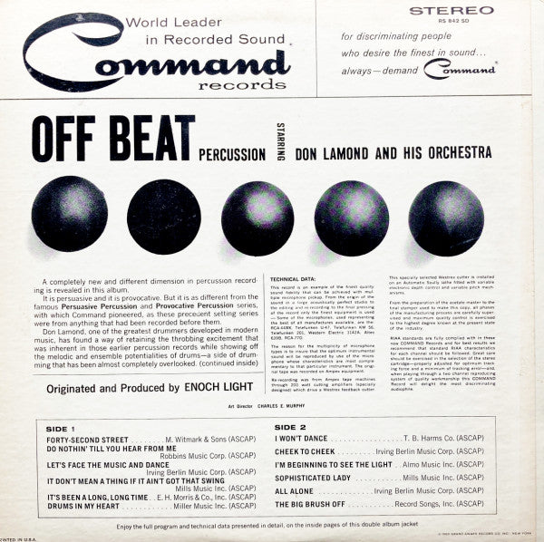 Don Lamond And His Orchestra - Off Beat Percussion | Excellent (EX) Near Mint (NM) - JAZZ / USED *EXCELLENT+*